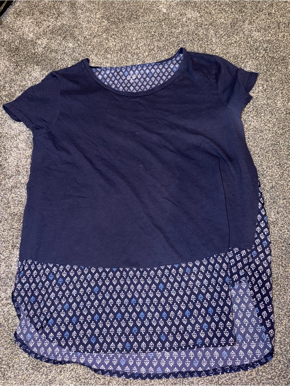 LOFT Navy Short-Sleeve Layered-Look Tee with Printed Hem